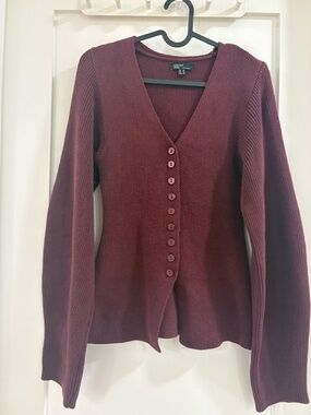 Nobody’s Child Women’s Maroon V-Neck Button Cardigan Sweater